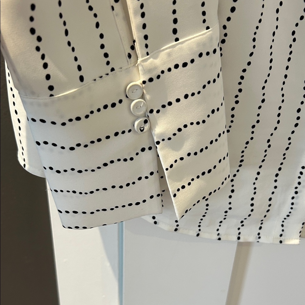 RW&CO. White Button-Up Blouse with Black Dot Stripe - Picture 5 of 5